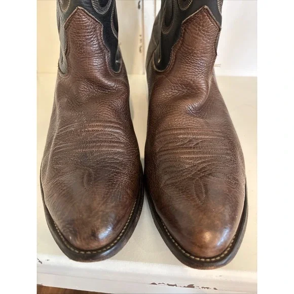 Vtg Nocona Black Brown Leather Western‎ Cowboy Leather Boots Mens SZ 12 B USA
